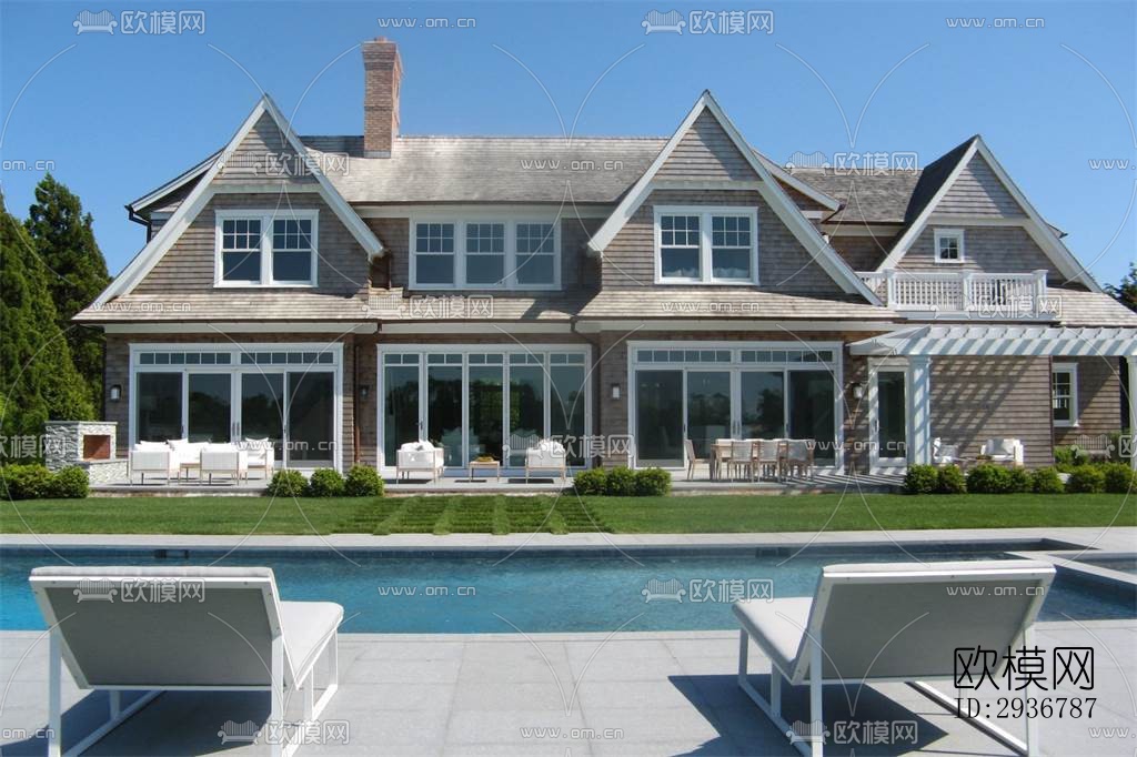 美式居住建筑效果图下载（渲染图15）