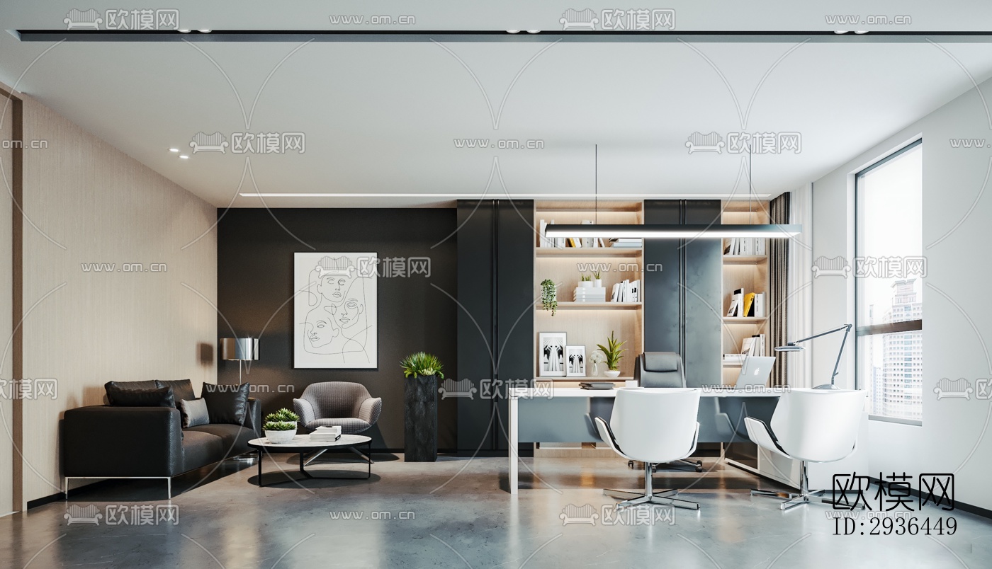 现代办公区效果图下载（渲染图5）