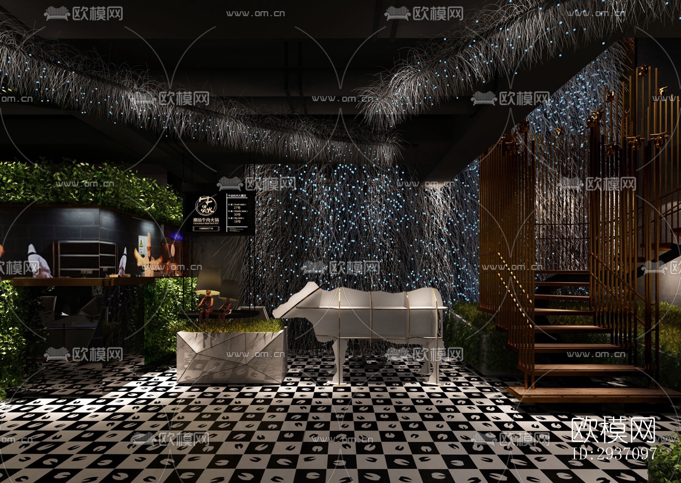 高级灰火锅烤肉效果图下载（渲染图2）