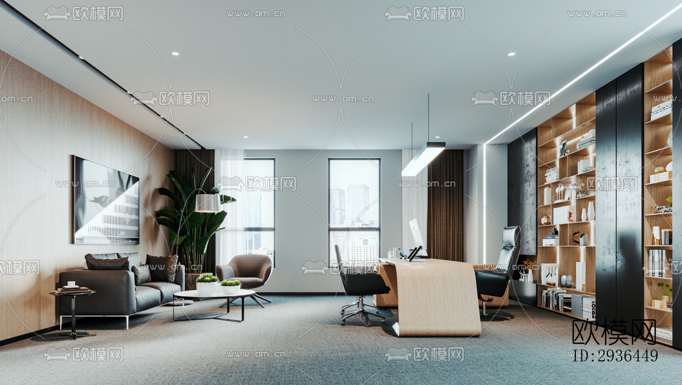 现代办公区效果图下载（渲染图4）