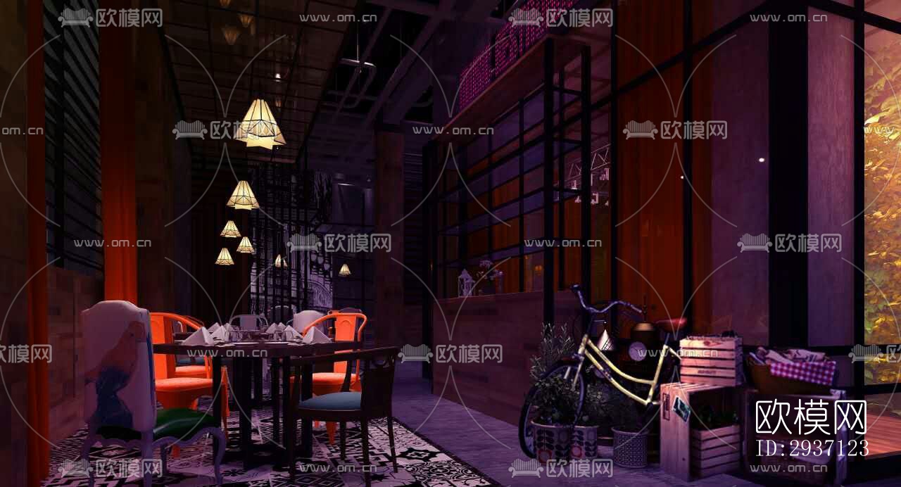 工业风西餐厅效果图下载（渲染图1）