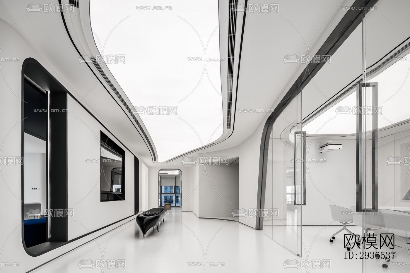 高级灰办公区效果图下载（渲染图2）