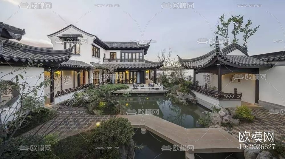 新中式居住建筑效果圖下載(渲染圖4)