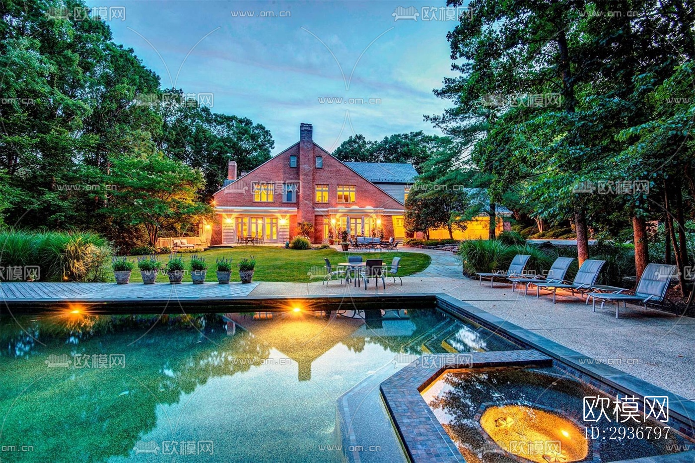 美式居住建筑效果图下载（渲染图9）