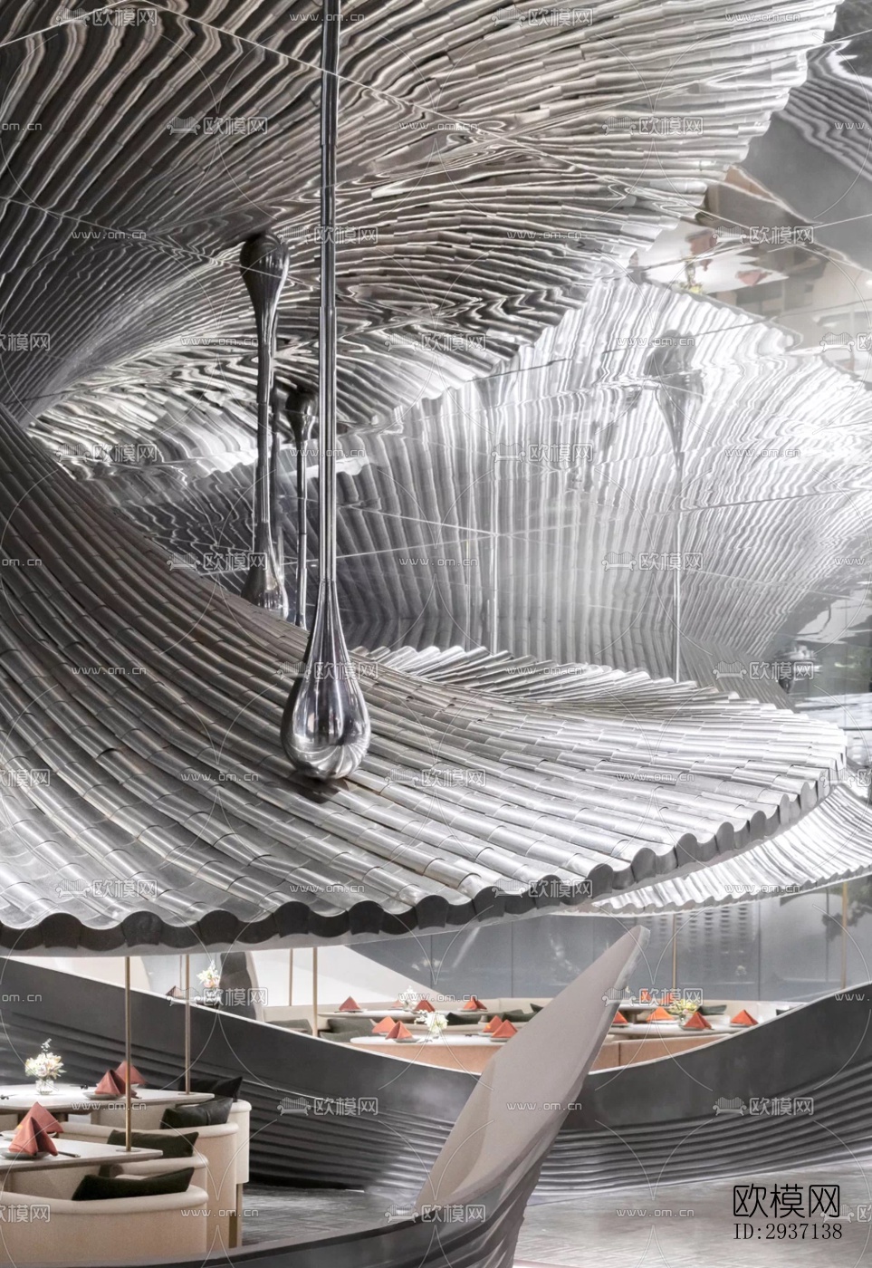 高级灰西餐厅效果图下载（渲染图19）