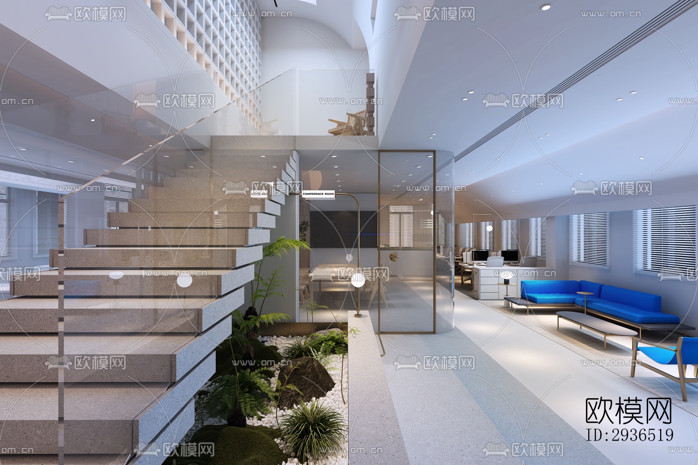 现代办公区效果图下载（渲染图2）