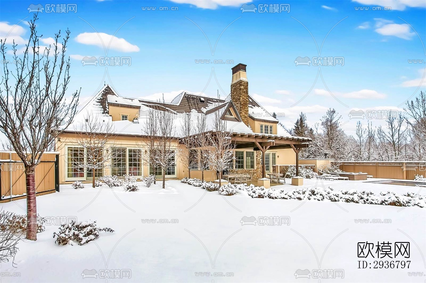 美式居住建筑效果图下载（渲染图1）