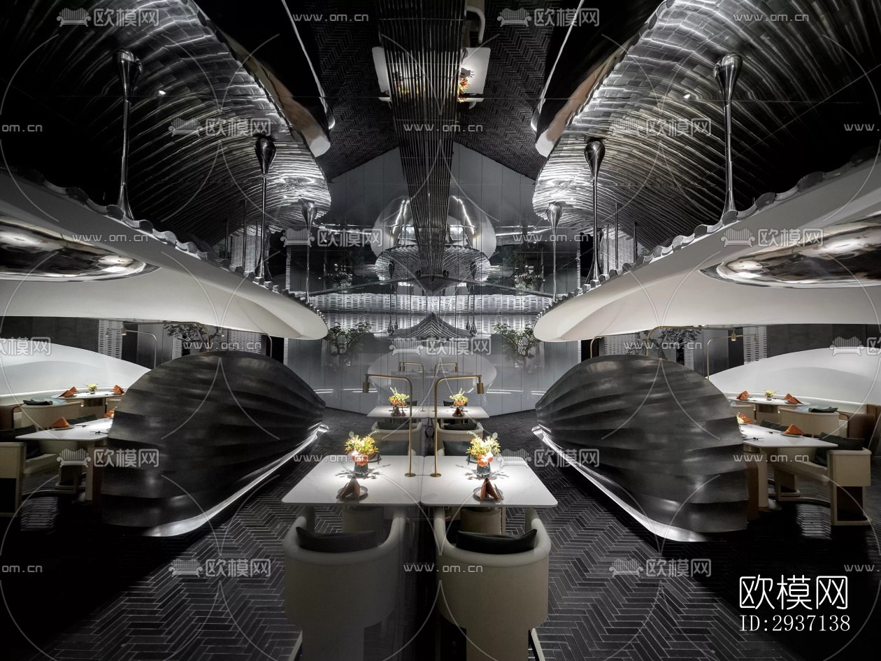 高级灰西餐厅效果图下载（渲染图7）