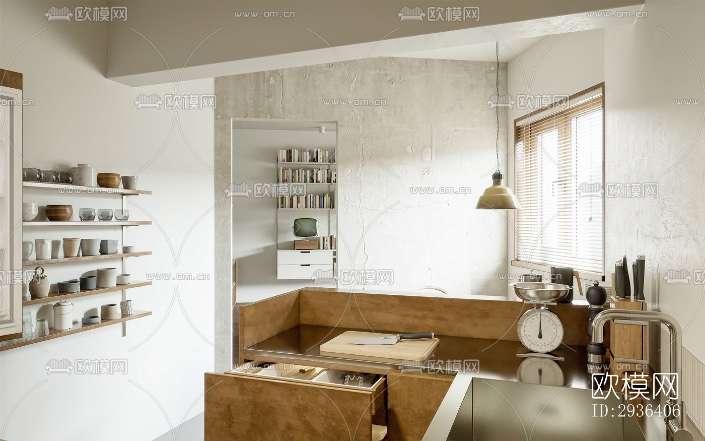 中古风办公区效果图下载（渲染图4）