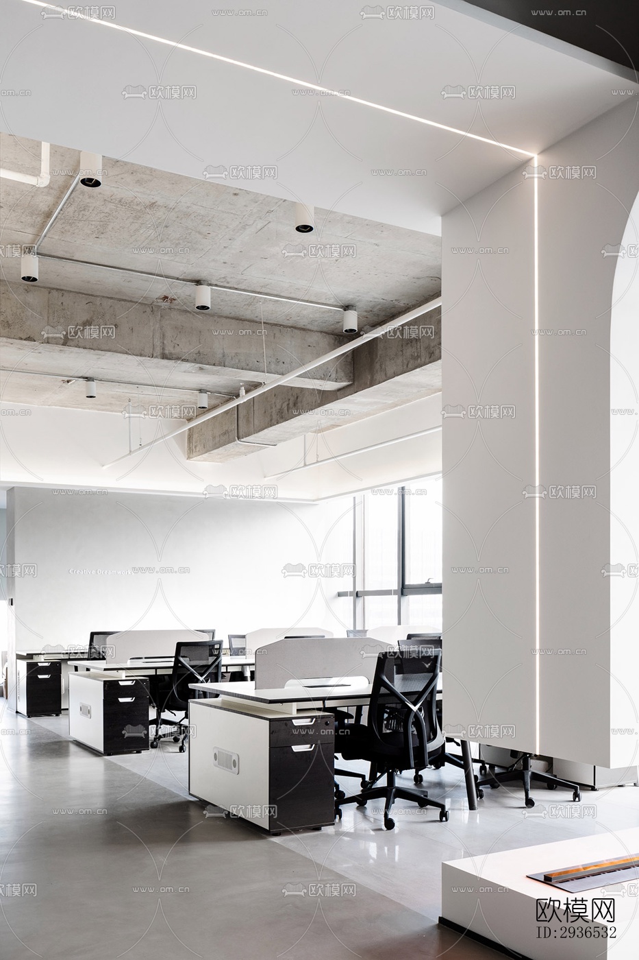 高级灰办公区效果图下载（渲染图2）