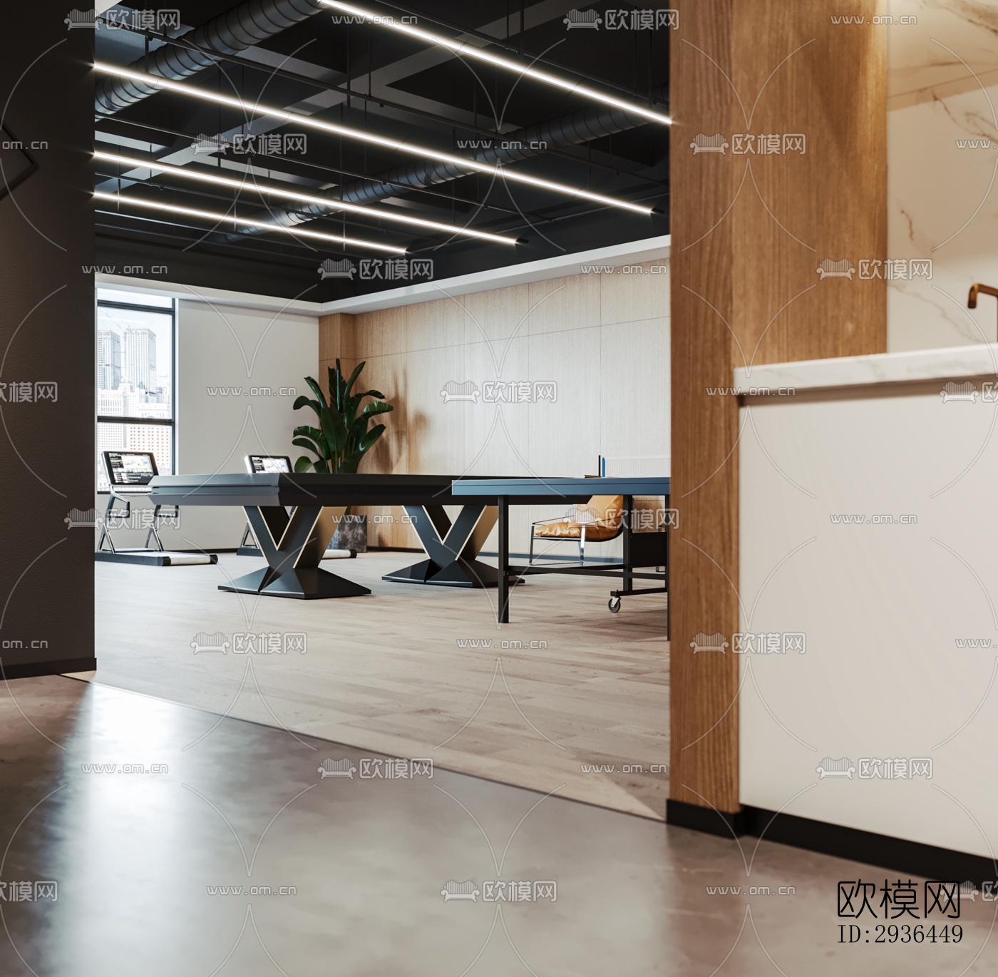 现代办公区效果图下载（渲染图6）