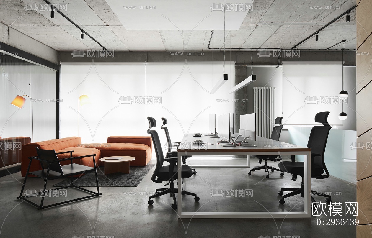 工业风办公区效果图下载（渲染图1）