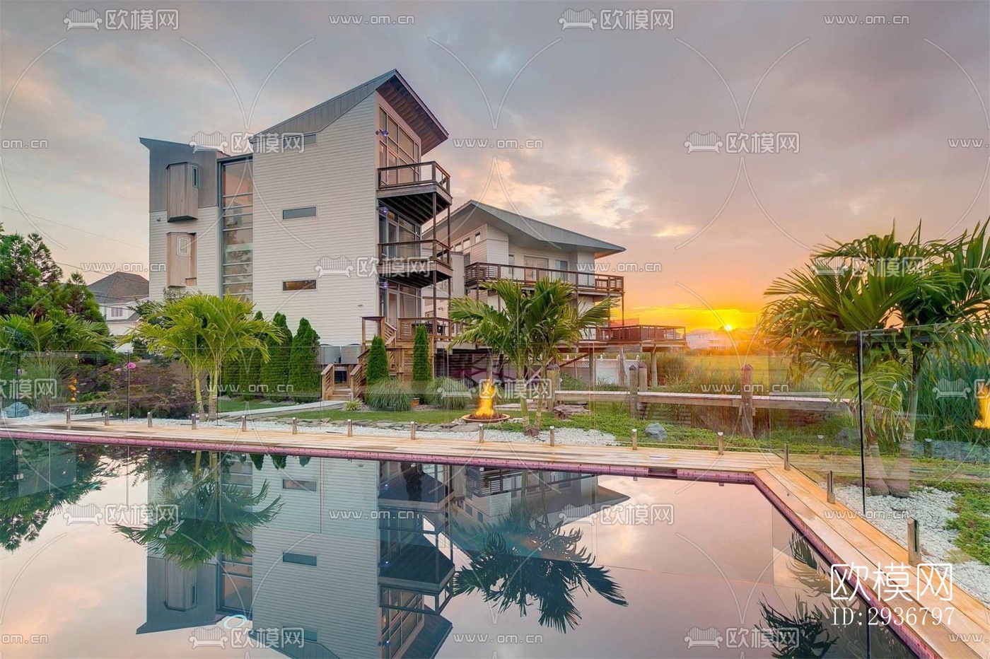 美式居住建筑效果图下载（渲染图12）