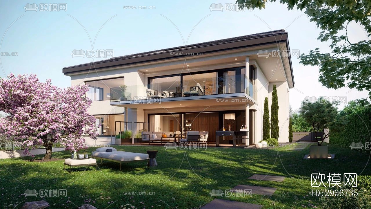 现代居住建筑效果图下载（渲染图1）