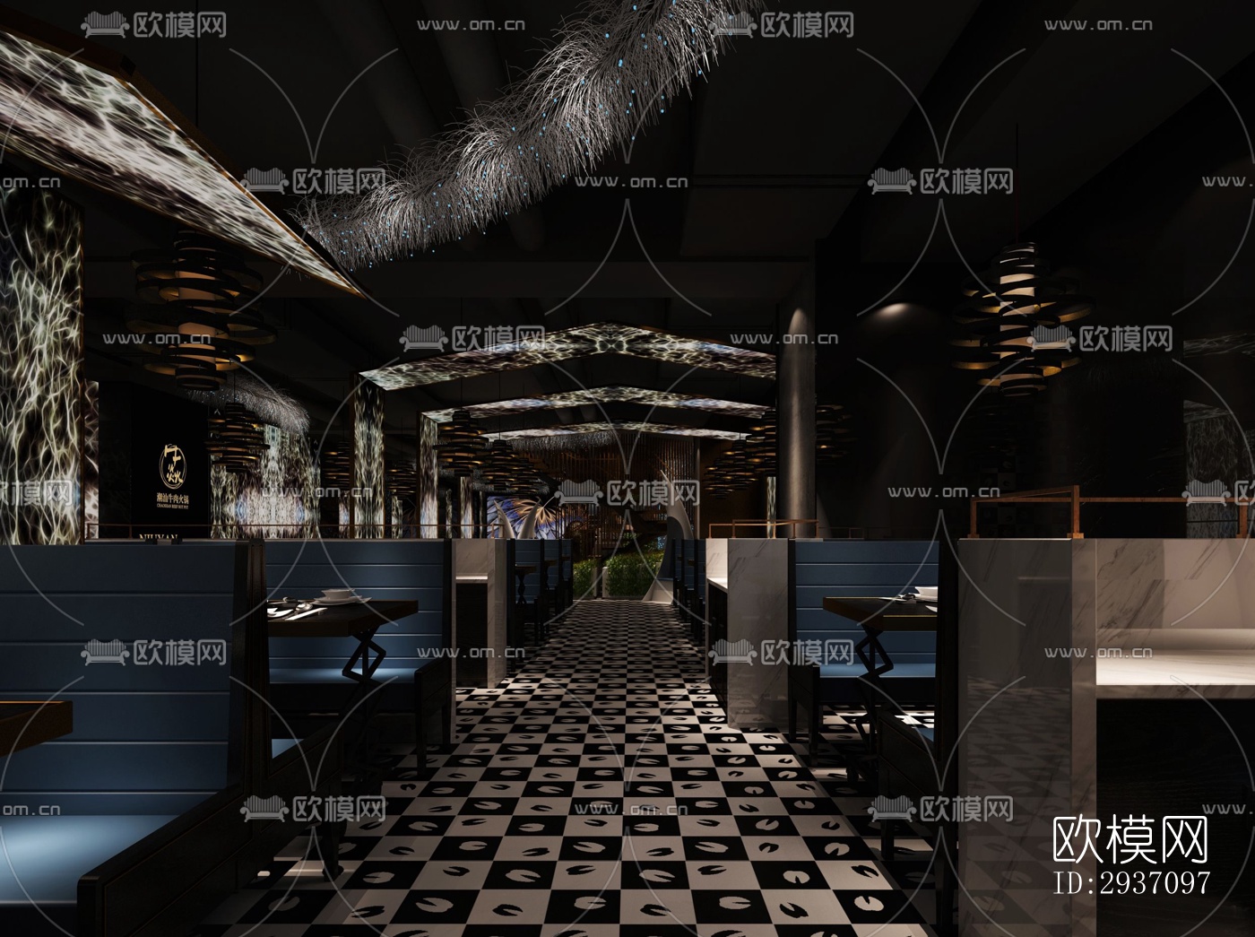 高级灰火锅烤肉效果图下载（渲染图6）