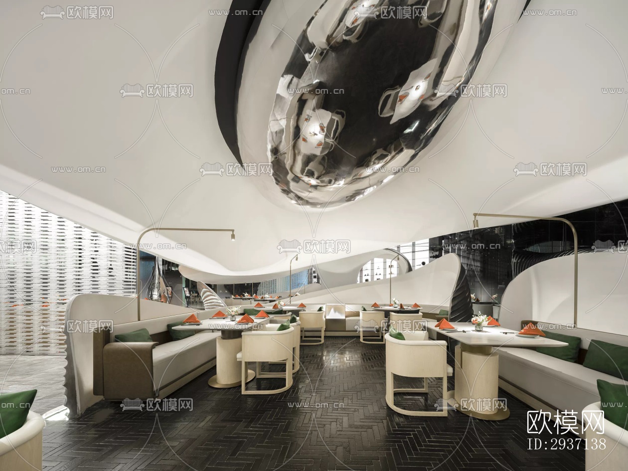 高级灰西餐厅效果图下载（渲染图11）