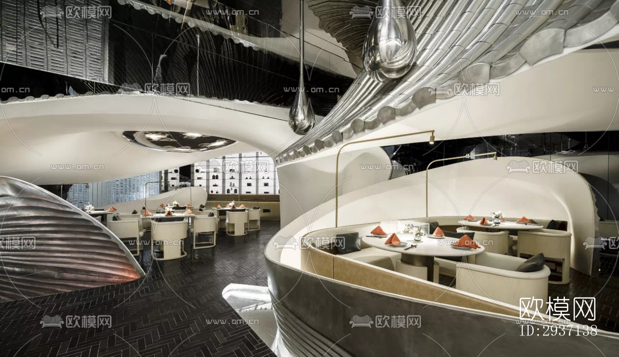 高级灰西餐厅效果图下载（渲染图10）