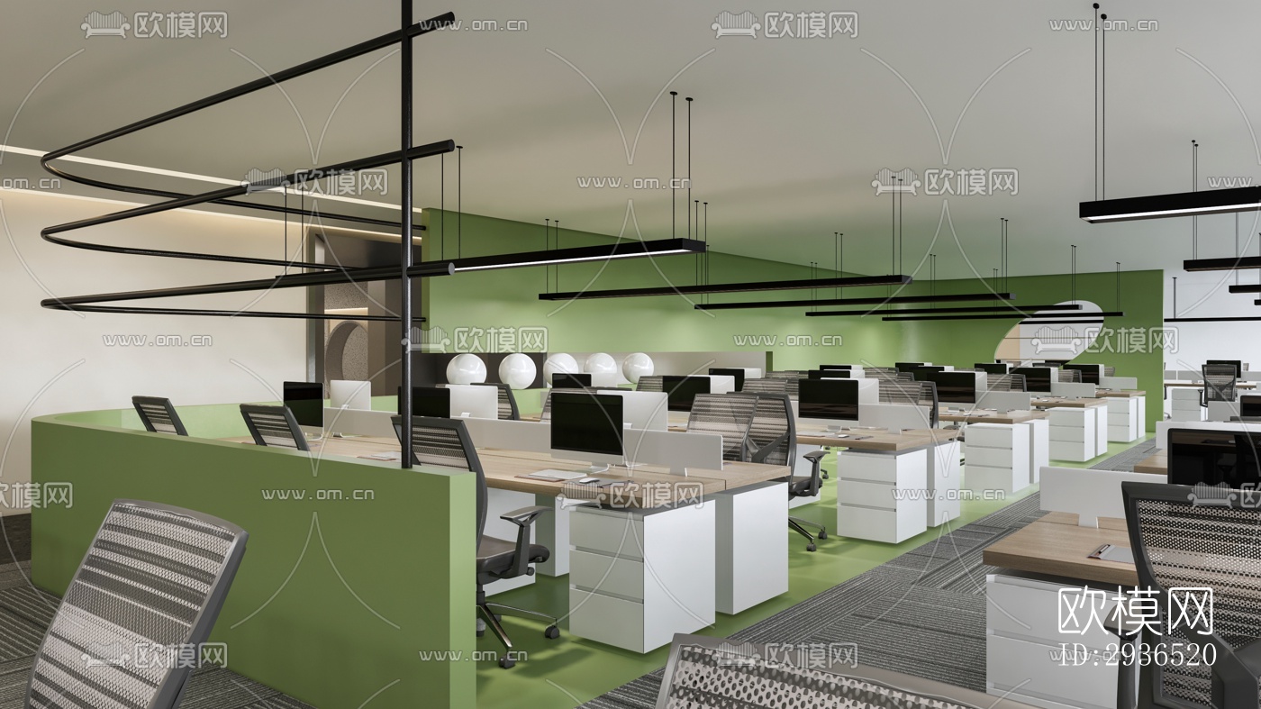 现代办公区效果图下载（渲染图9）