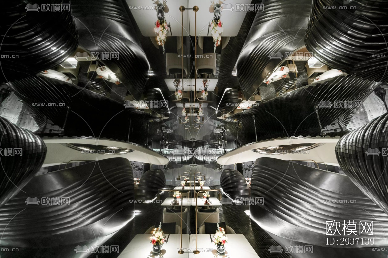 高级灰西餐厅效果图下载（渲染图2）