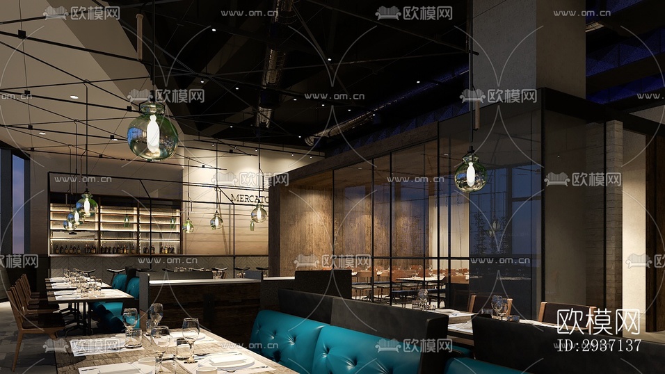 美式西餐廳效果圖下載(渲染圖1)
