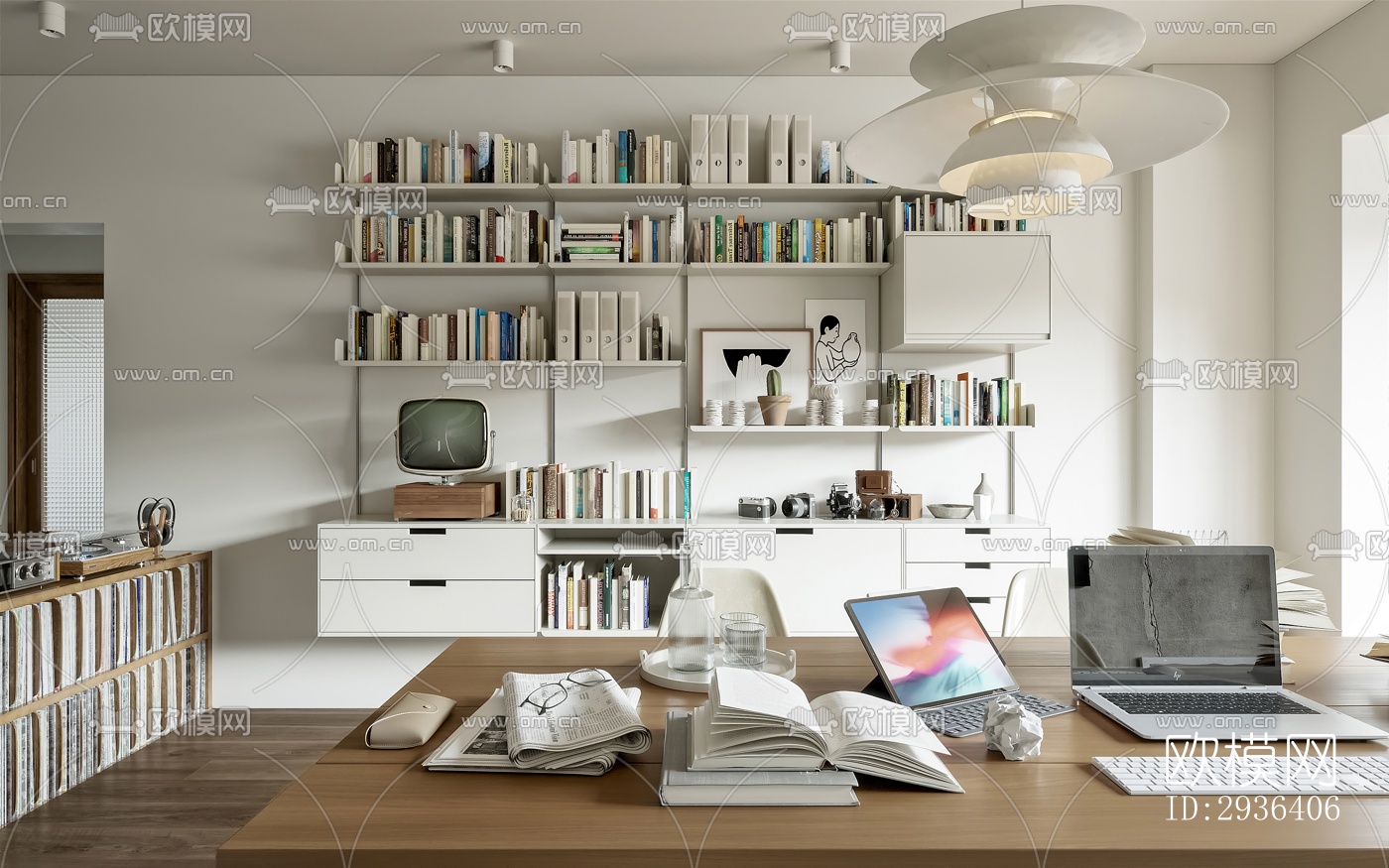 中古风办公区效果图下载（渲染图3）