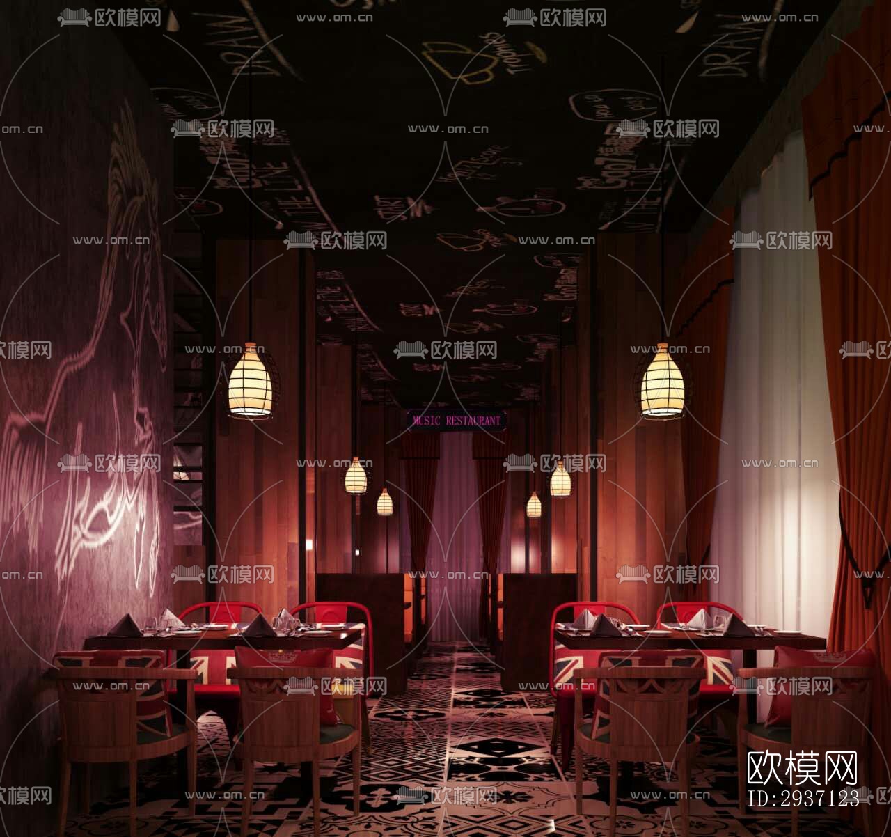 工业风西餐厅效果图下载（渲染图4）