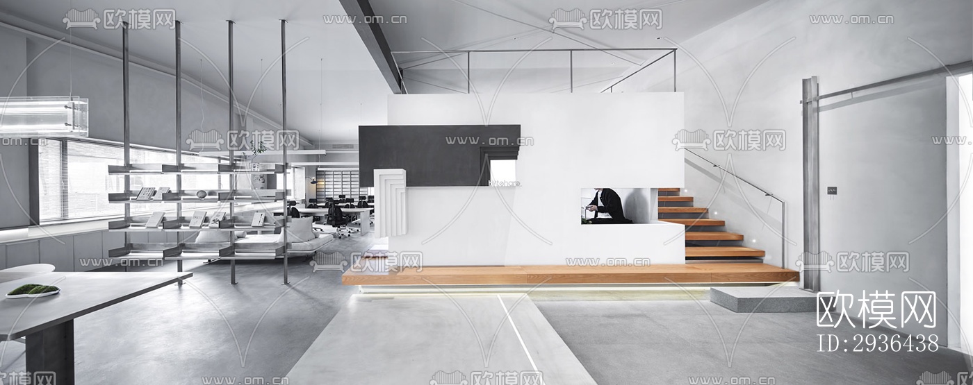 工业风办公区效果图下载（渲染图1）