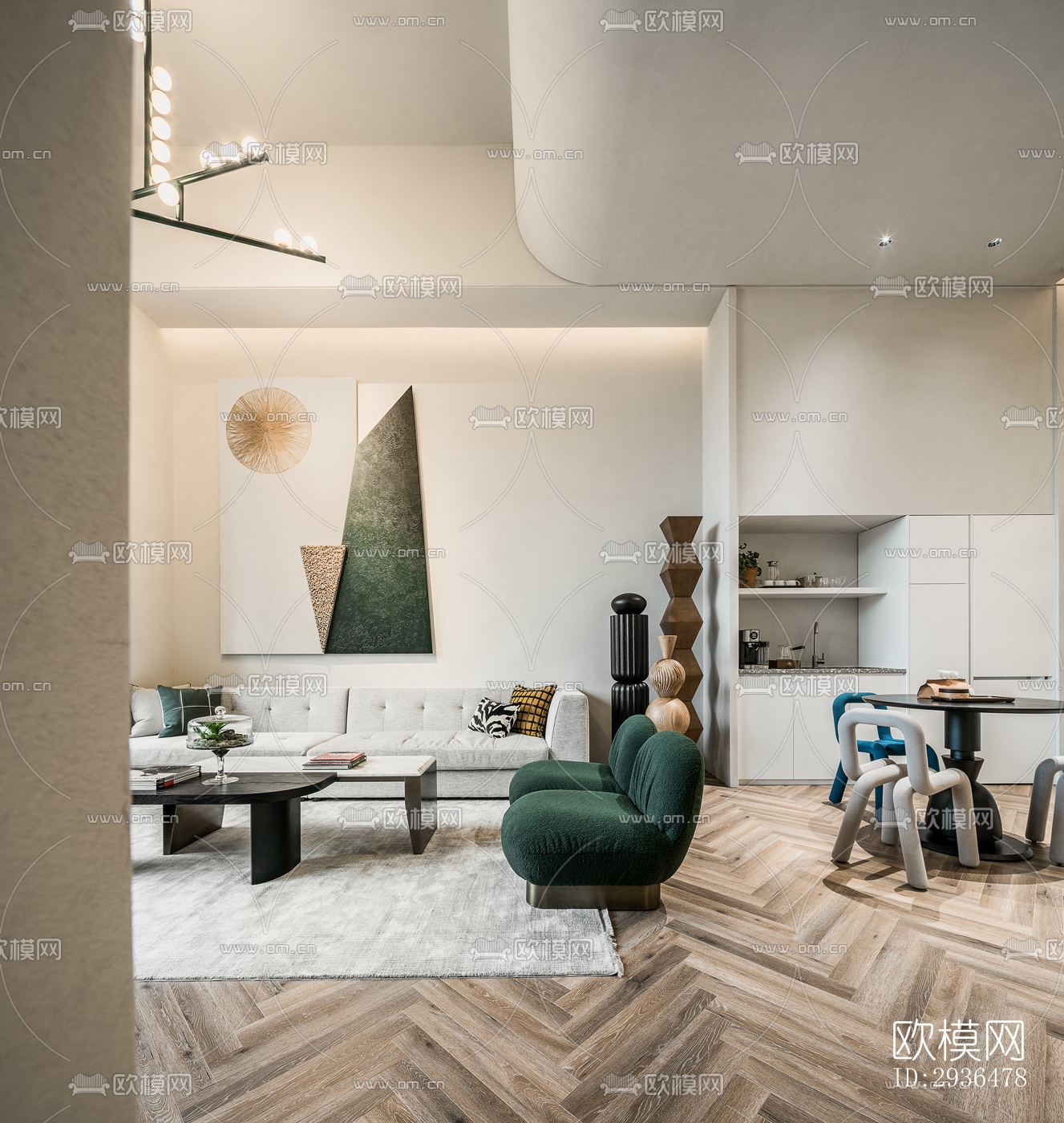 现代办公区效果图下载（渲染图4）