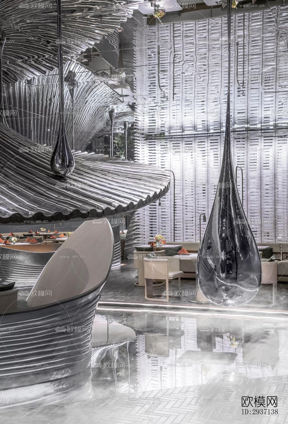 高级灰西餐厅效果图下载（渲染图17）
