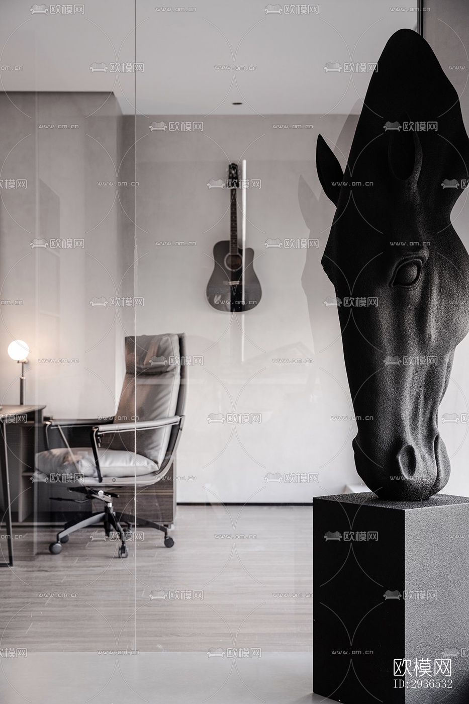 高级灰办公区效果图下载（渲染图4）