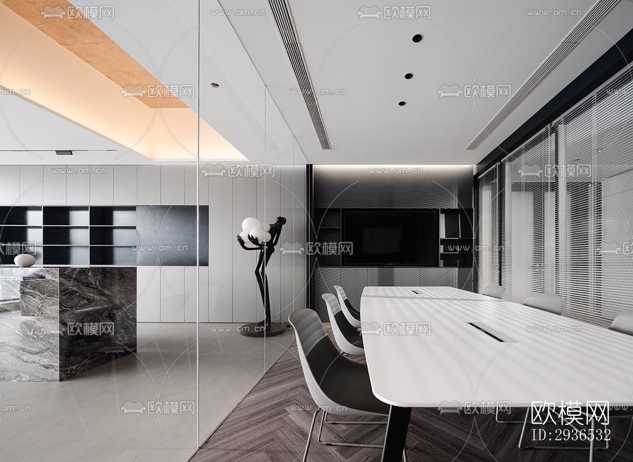 高级灰办公区效果图下载（渲染图13）