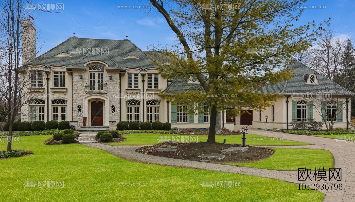 美式居住建筑效果图下载（渲染图1）