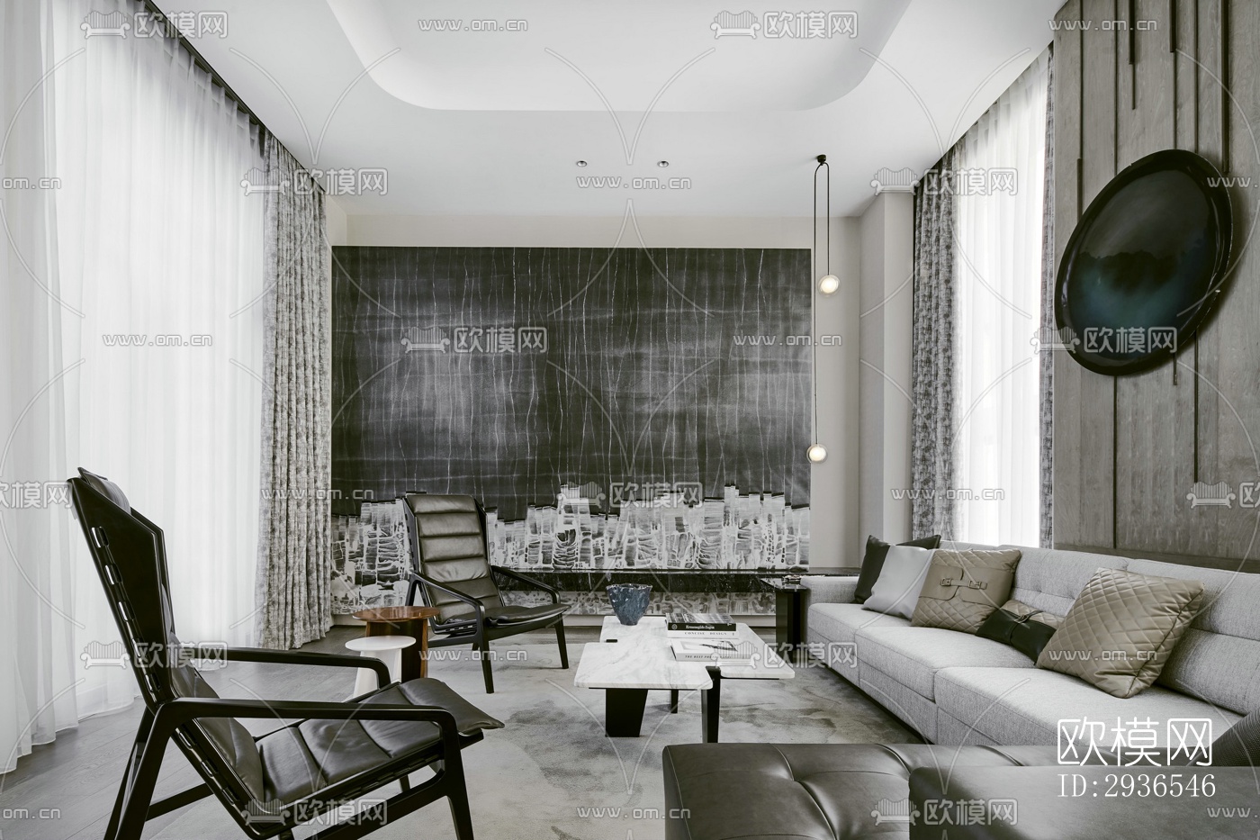 新中式商务大堂效果图下载（渲染图3）