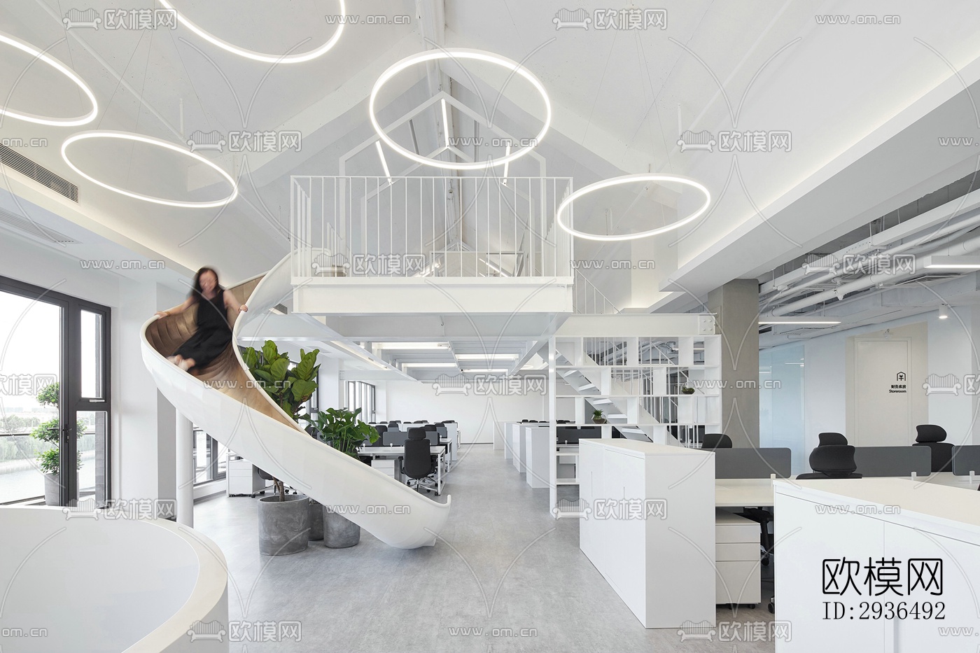 现代办公区效果图下载（渲染图7）