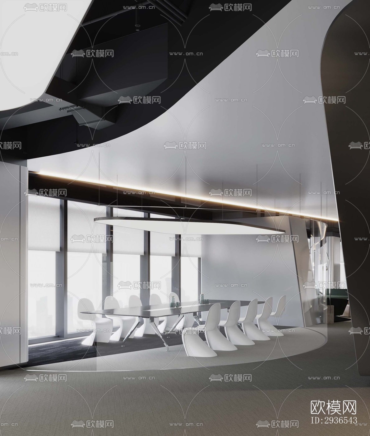 高级灰办公区效果图下载（渲染图9）