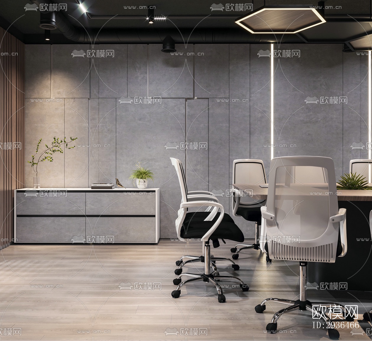 现代办公区效果图下载（渲染图6）