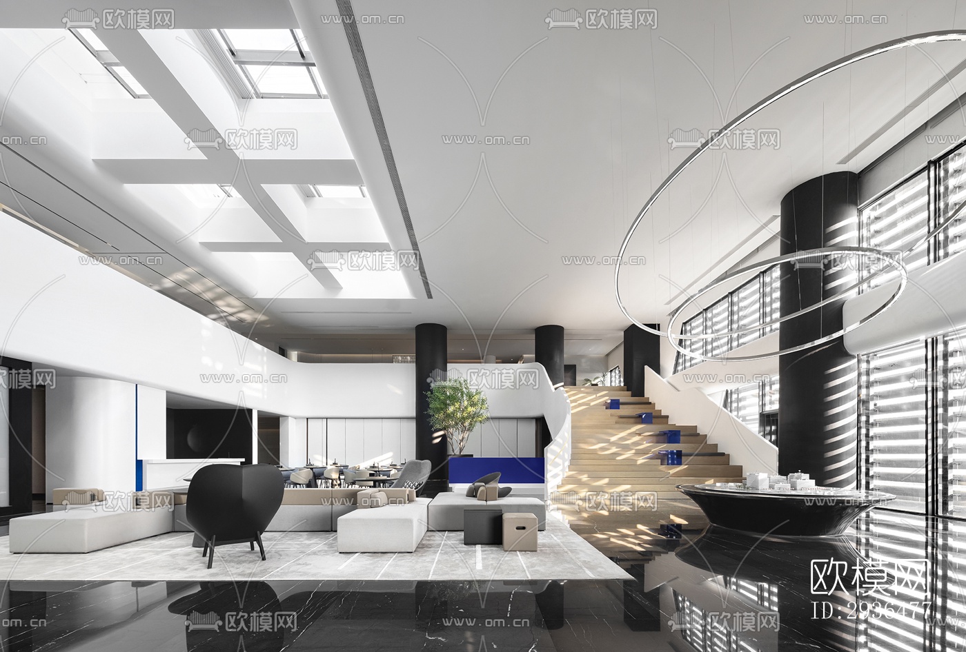 现代办公区效果图下载（渲染图1）