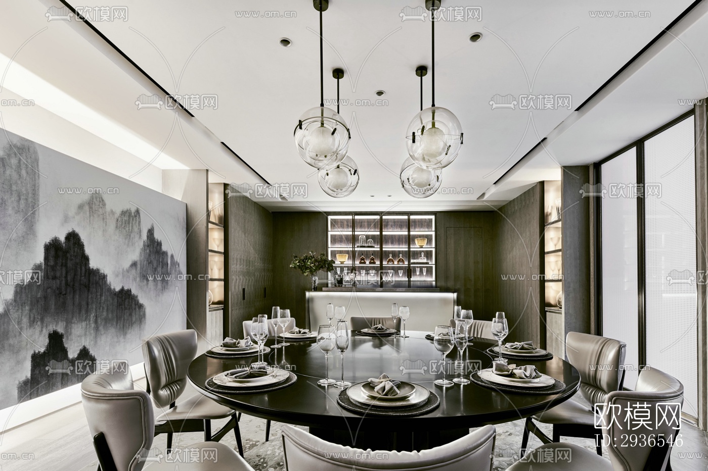 新中式商务大堂效果图下载（渲染图18）