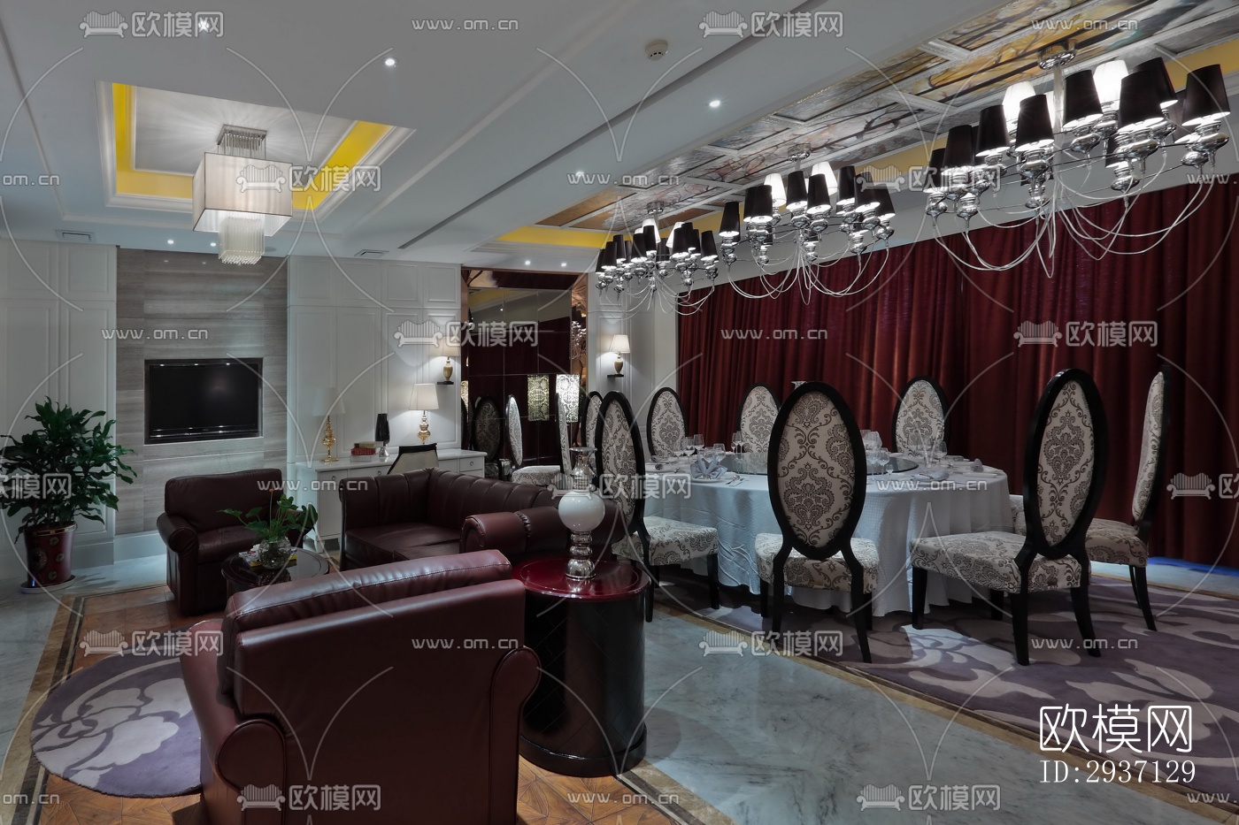 欧式西餐厅效果图下载（渲染图10）