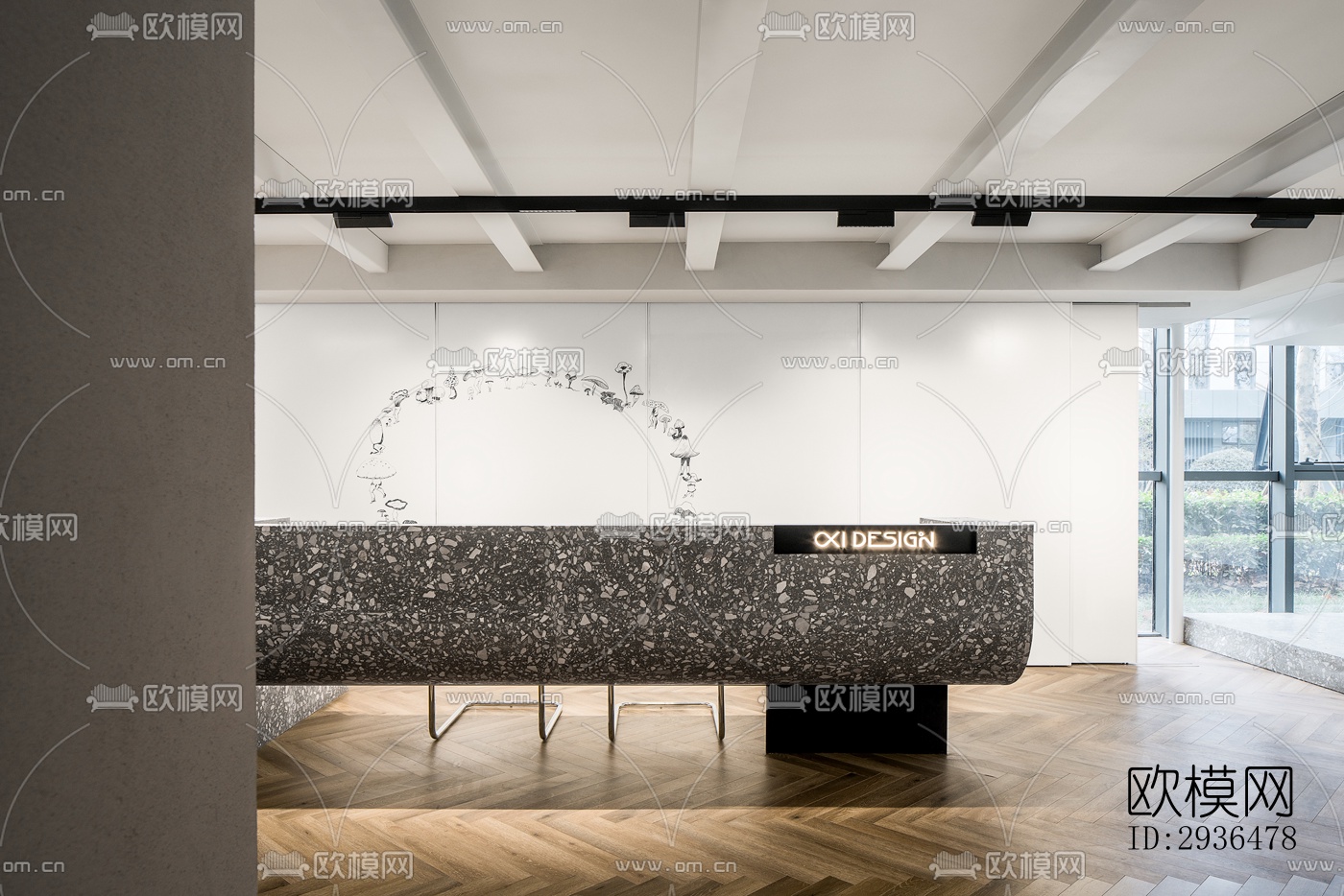 现代办公区效果图下载（渲染图1）