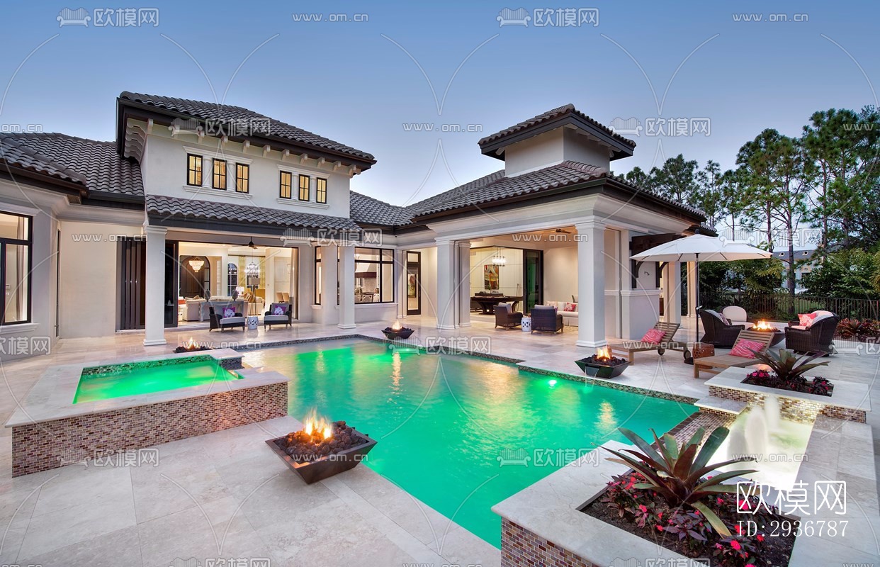 美式居住建筑效果图下载（渲染图8）