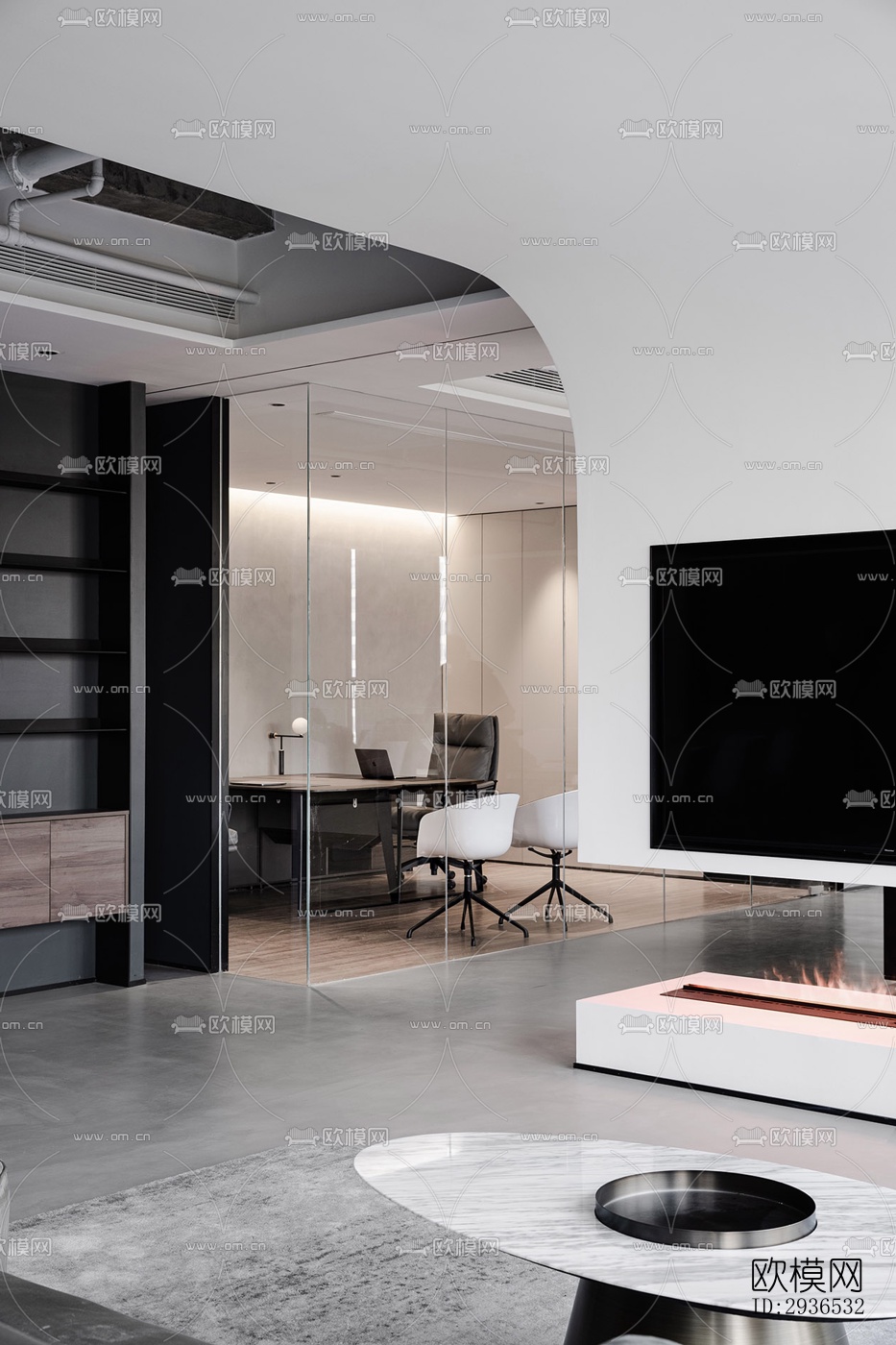 高级灰办公区效果图下载（渲染图11）