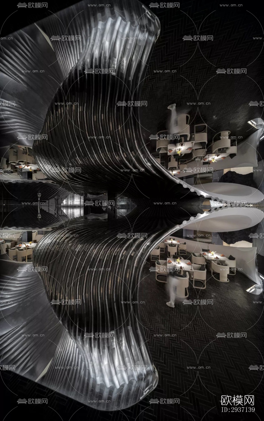 高级灰西餐厅效果图下载（渲染图1）