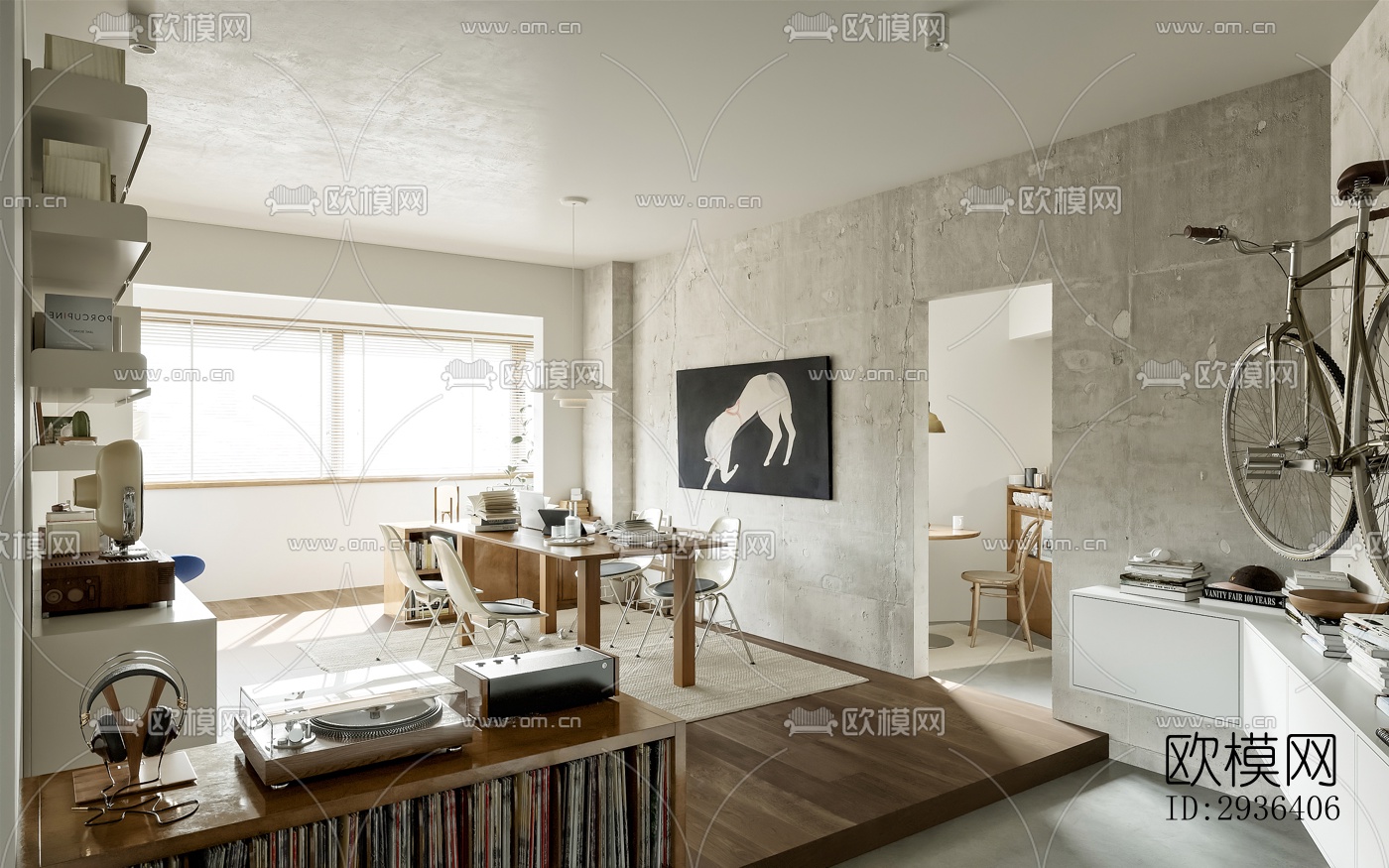 中古风办公区效果图下载（渲染图14）