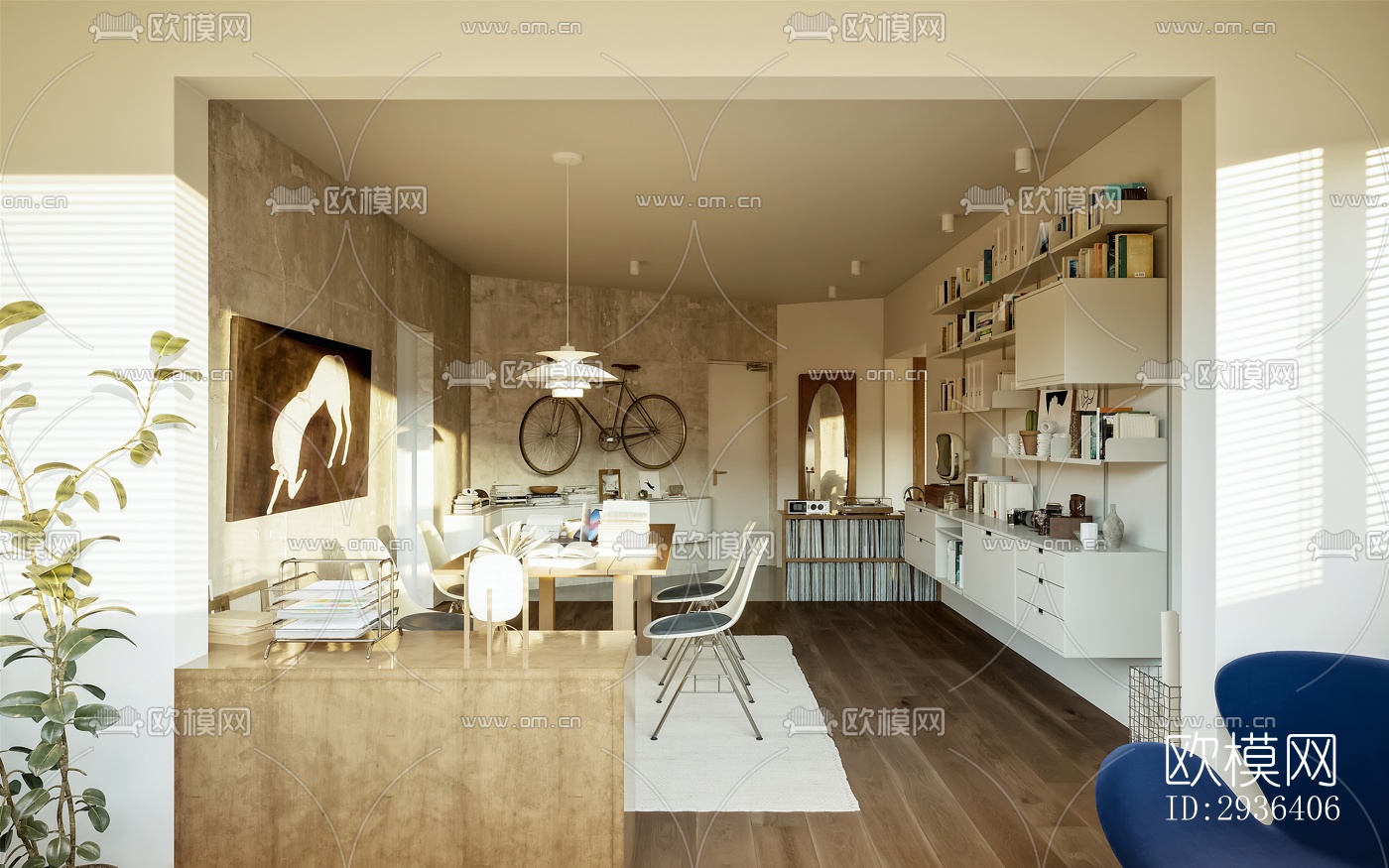 中古风办公区效果图下载（渲染图9）