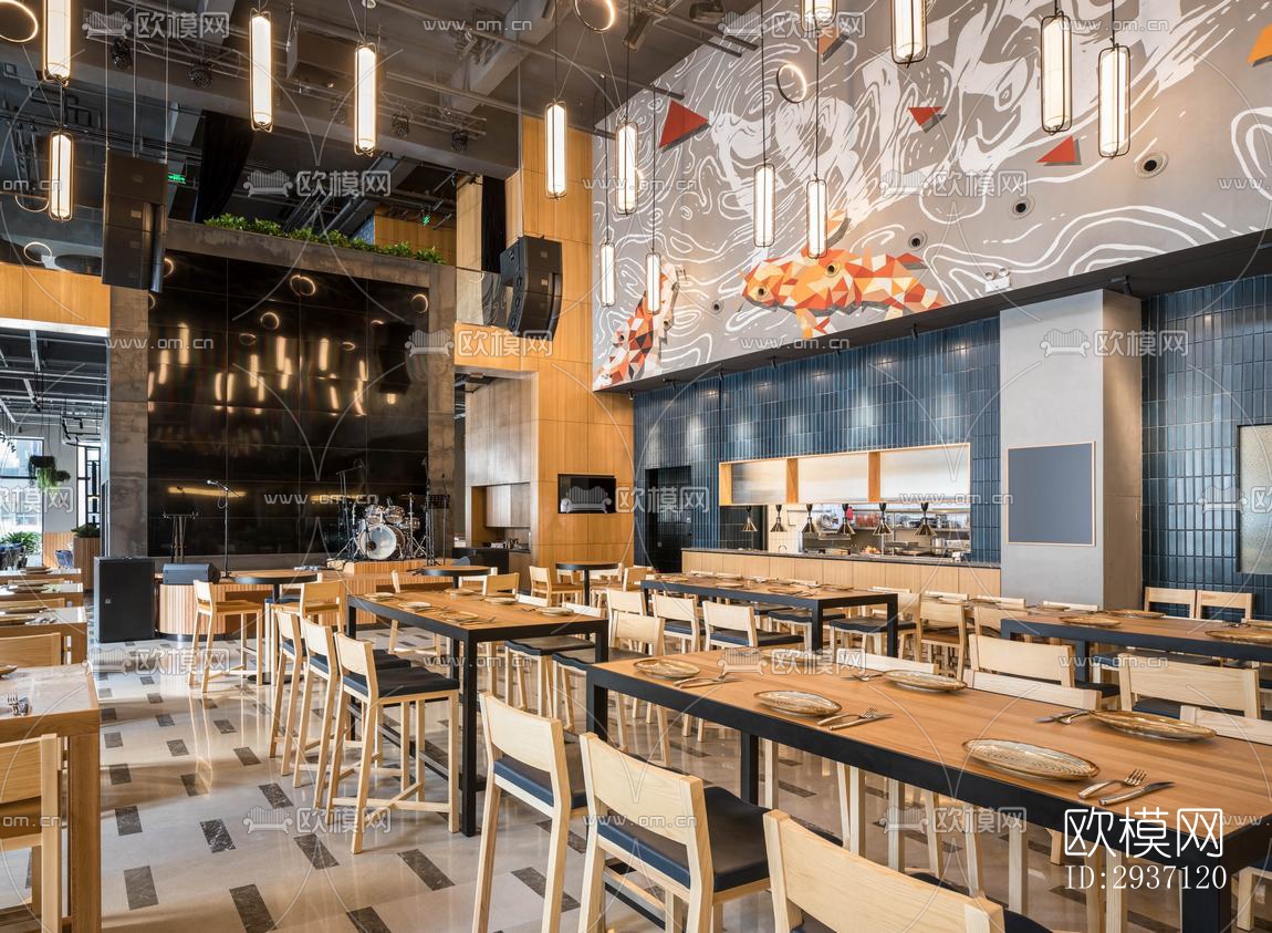 工业风西餐厅效果图下载（渲染图10）