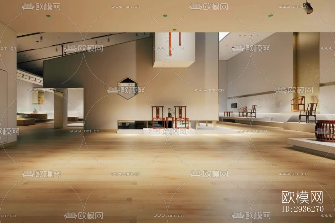 新中式美术博物馆效果图下载（渲染图1）