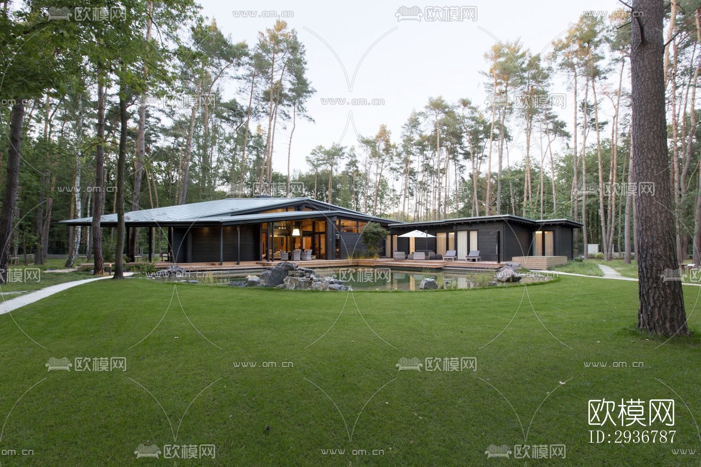 美式居住建筑效果图下载（渲染图12）