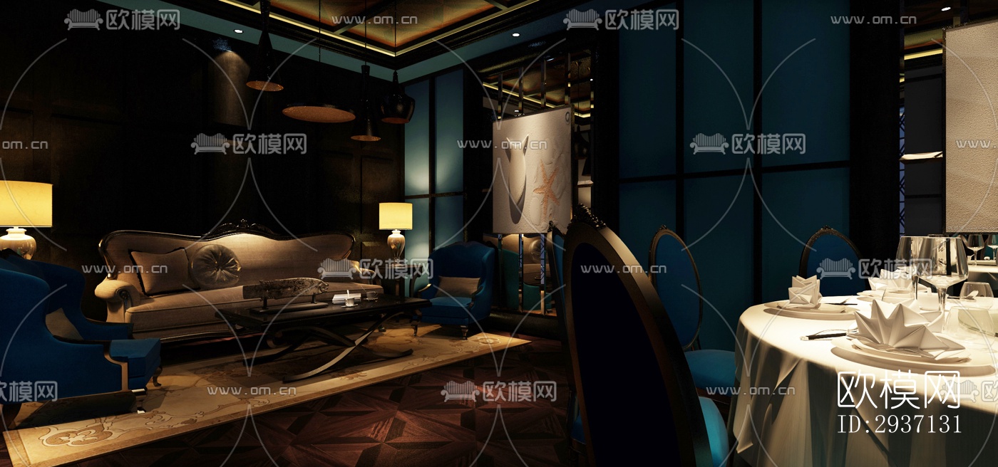 欧式西餐厅效果图下载（渲染图4）