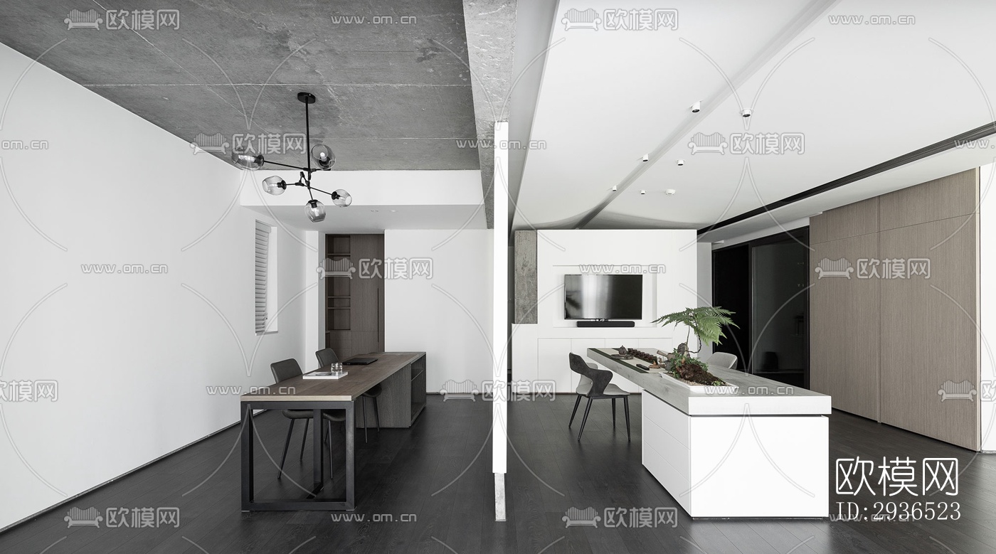 高级灰办公区效果图下载（渲染图9）